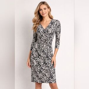 Chaps Bodycon Black and White Floral Long Sleeve Dress Size Large